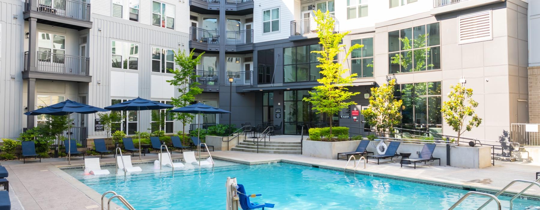 a pool in a courtyard