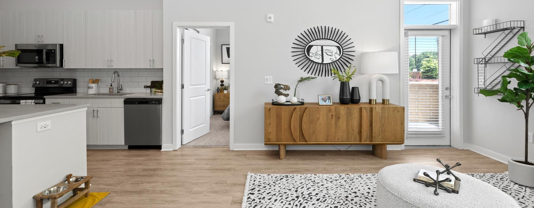 a room with a table and chairs